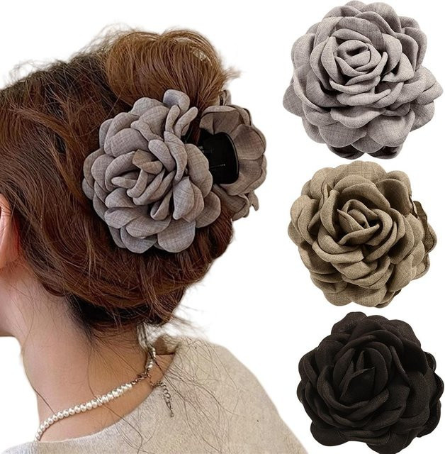 Haarklammern Baumwollstoff, Rosenblüte, Damen, gray - Bild 1