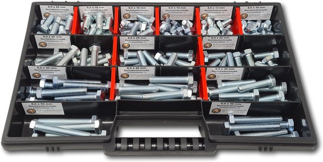 Schraubenbox24 Sechskantschrauben Sortiment M8 DIN 933 Vollgewindeschrauben, 130-teilig, Silber - Bild 1