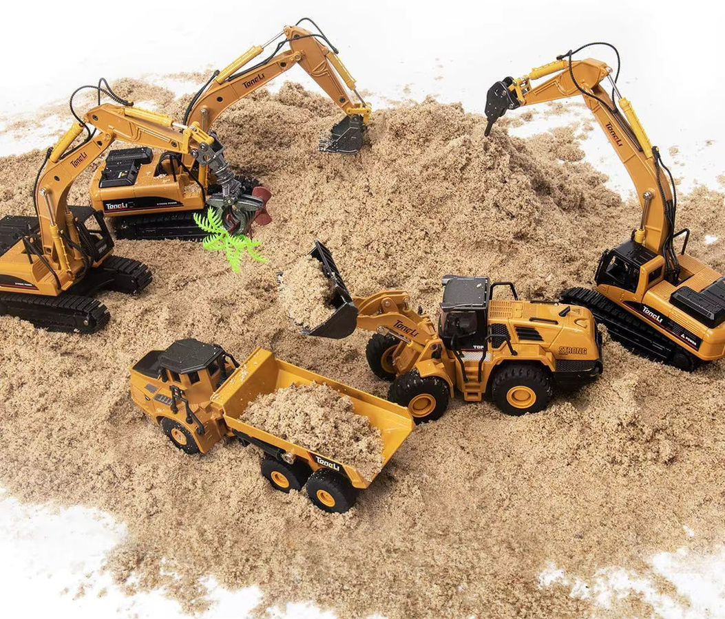 Huina Bagger Lader Muldenkipper Bulldozer, Fahrzeuge, 1:50, Metall, Gelb - Bild 4