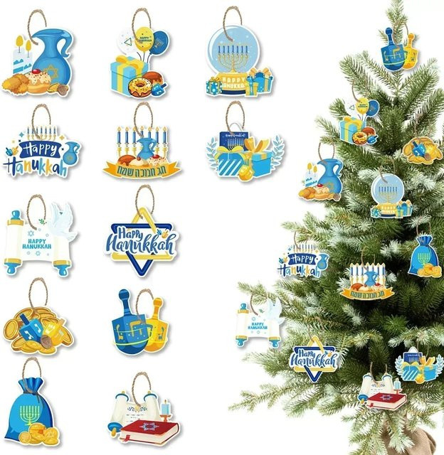 12er Set DIY Papier-Geschenkanhänger für Chanukka Dekoration in Mehrfarbig - Bild 1