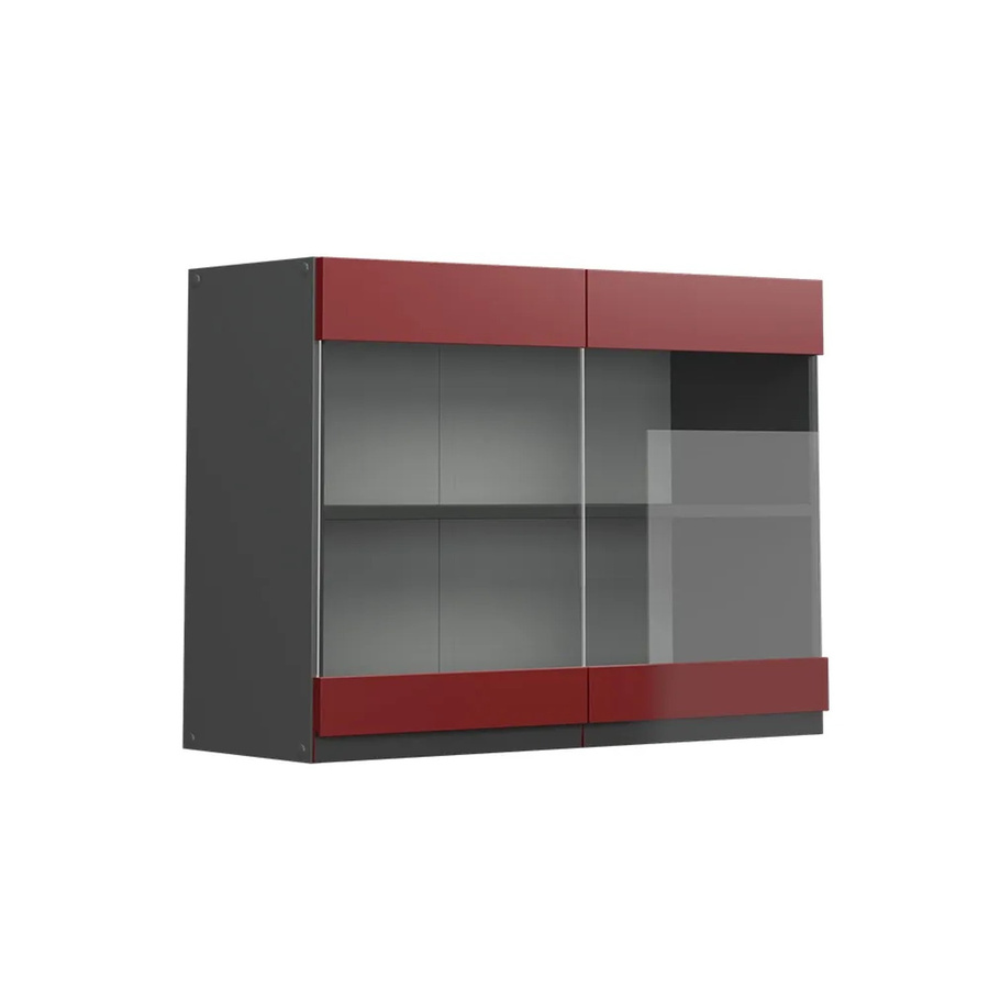 Vicco R-Line J-Shape Glashängeschrank für die Küche in Anthrazit und Rot mit Glastüren, Breite: 80 cm, Höhe: 60 cm, Tiefe: 31 cm - Bild 3