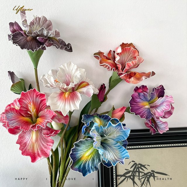 Uflower Künstliche Blumen Iris und Kamelie in Rosa und Weiß, 45 cm Höhe - Bild 1