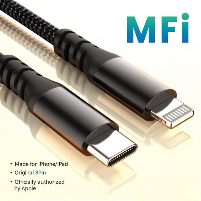 LAIHONEN MFi-zertifiziertes USB-C auf Lightning Schnellladekabel in Schwarz für iPhone und iPad - Bild 1