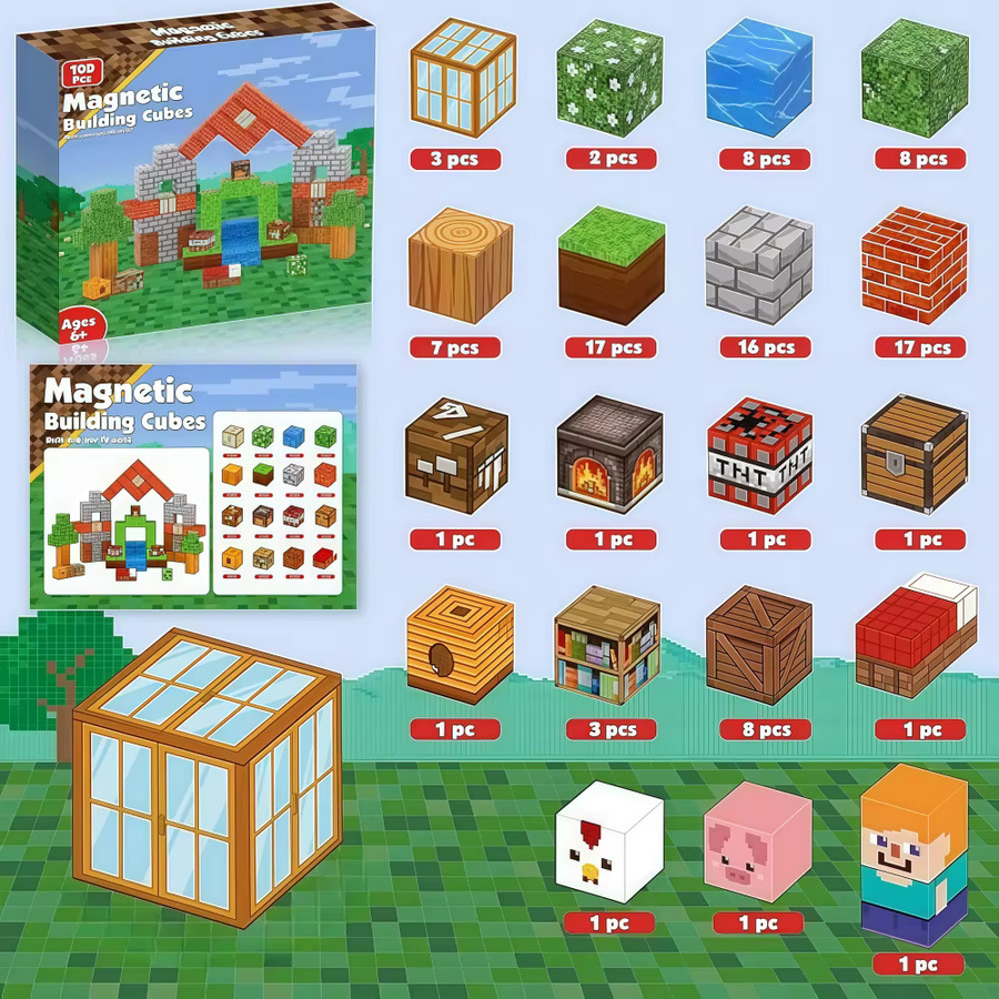 HUATEC Magnetische Bausteine Set mit 100 Teilen, STEM Pädagogisches Spielzeug für Kinder zur freien Montage von Tier- und Hausmodellen, Mehrfarbig - Bild 3