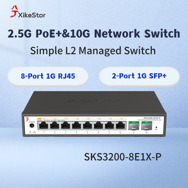 XikeStor Managed Network Switch mit 2.5G PoE+, 2-Port 10G SFP+ und 100W in Schwarz - Bild 1
