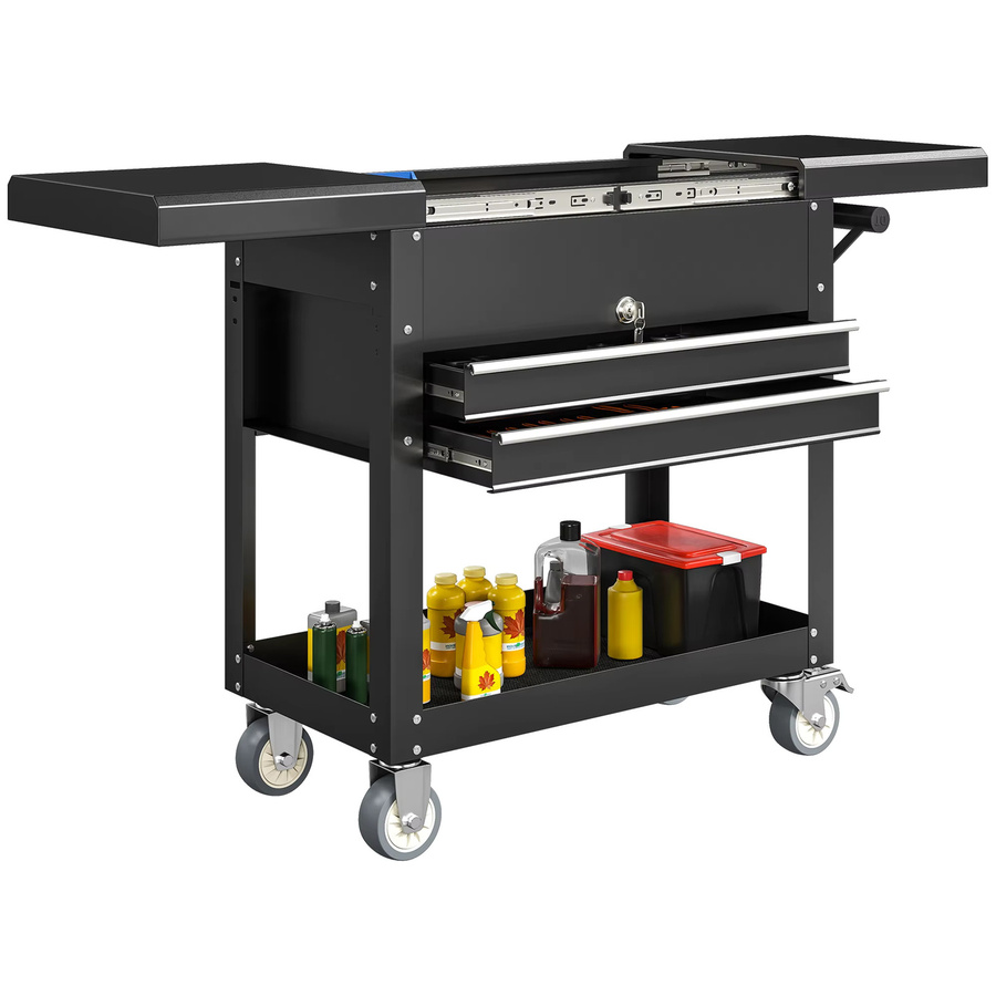 HOMCOM Werkstattwagen aus Stahl mit 2 Schubladen und Schiebedeckel in Schwarz, abschließbarer Werkzeugwagen mit Ablage und EVA-Matten, B/T/H: 130 x 80 x 38 cm - Bild 2