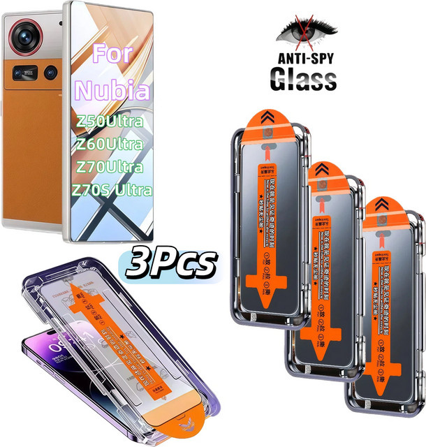 3er-Pack Sichtschutzfolie aus gehärtetem Glas mit 9H-Härtegrad für ZTE Nubia Z50 Ultra, Z60 Ultra, Z70 Ultra und Z70S Ultra, transparent - Bild 1