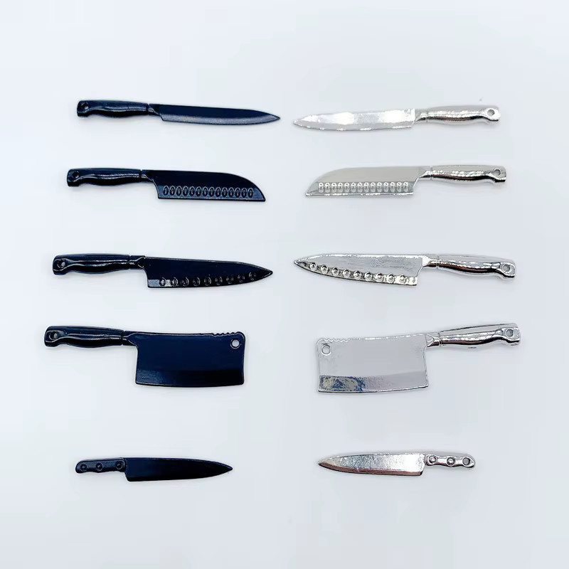 DIAPER&CORED Messer Modell, 5-teiliges Set, 1/12 Mini Puppenhaus Küche Kochen Utensilien Zubehör, Metall - Bild 2