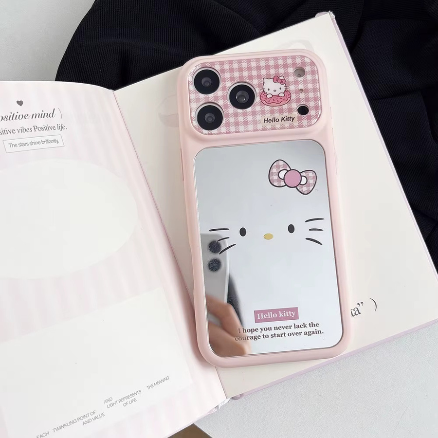 Sanrio Hello Kitty Handyhülle mit Schleife und Schminkspiegel für iPhone 14 15 16 17 Pro Max in Pink - Bild 4