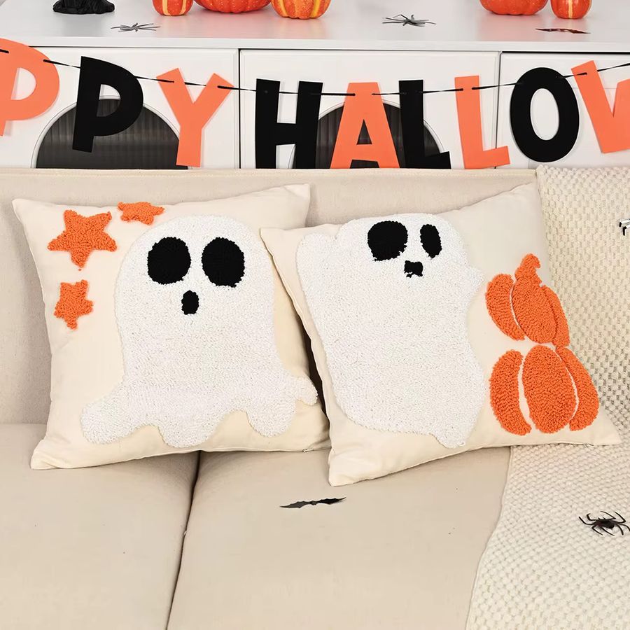 BUYNOW Halloween Kissenbezug aus Samt mit dreidimensionalem Geistenei Design in Schwarz für dein Wohnzimmer oder Sofa - Bild 3
