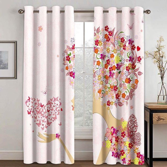 2er-Set Dünne Vorhänge mit Ballerina und Schwan Motiv in Rosa für Kinderzimmer und Schlafzimmer, Breite: 60 cm, Höhe: 60 cm - Bild 1