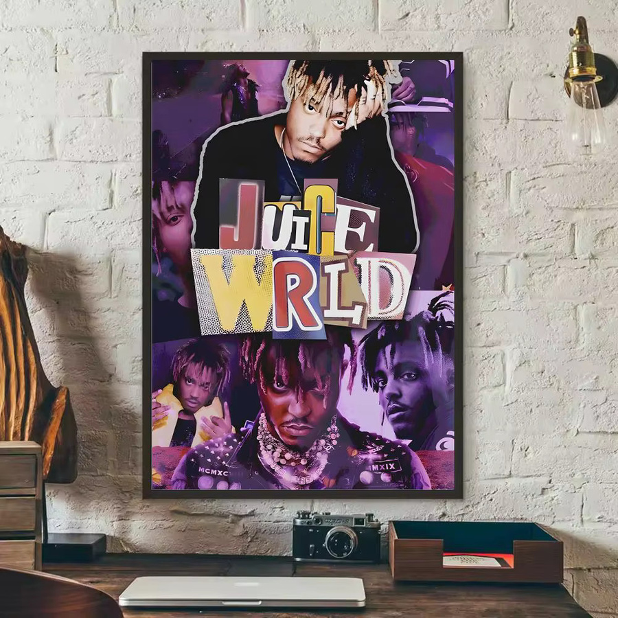J-Juice Wrld Singer Poster Aufkleber, wasserfeste Wandkunst im abstrakten Portrait-Stil, Mehrfarbig und Schwarz - Bild 4