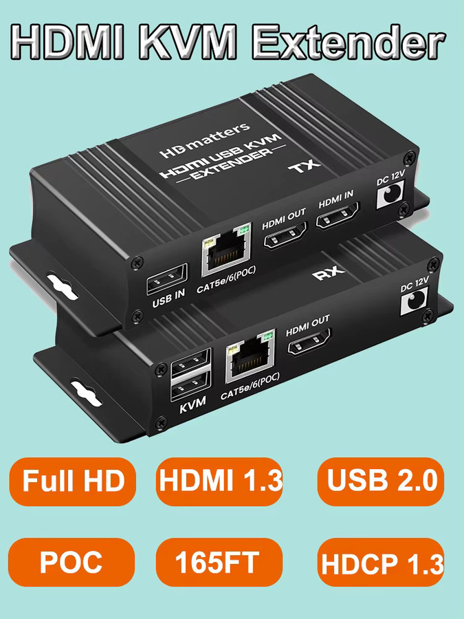 HDmatters USB HDMI KVM Extender Splitter in Schwarz mit 4K UHD Unterstützung und Ethernet-Anschluss für Maus und Tastatur - Bild 6