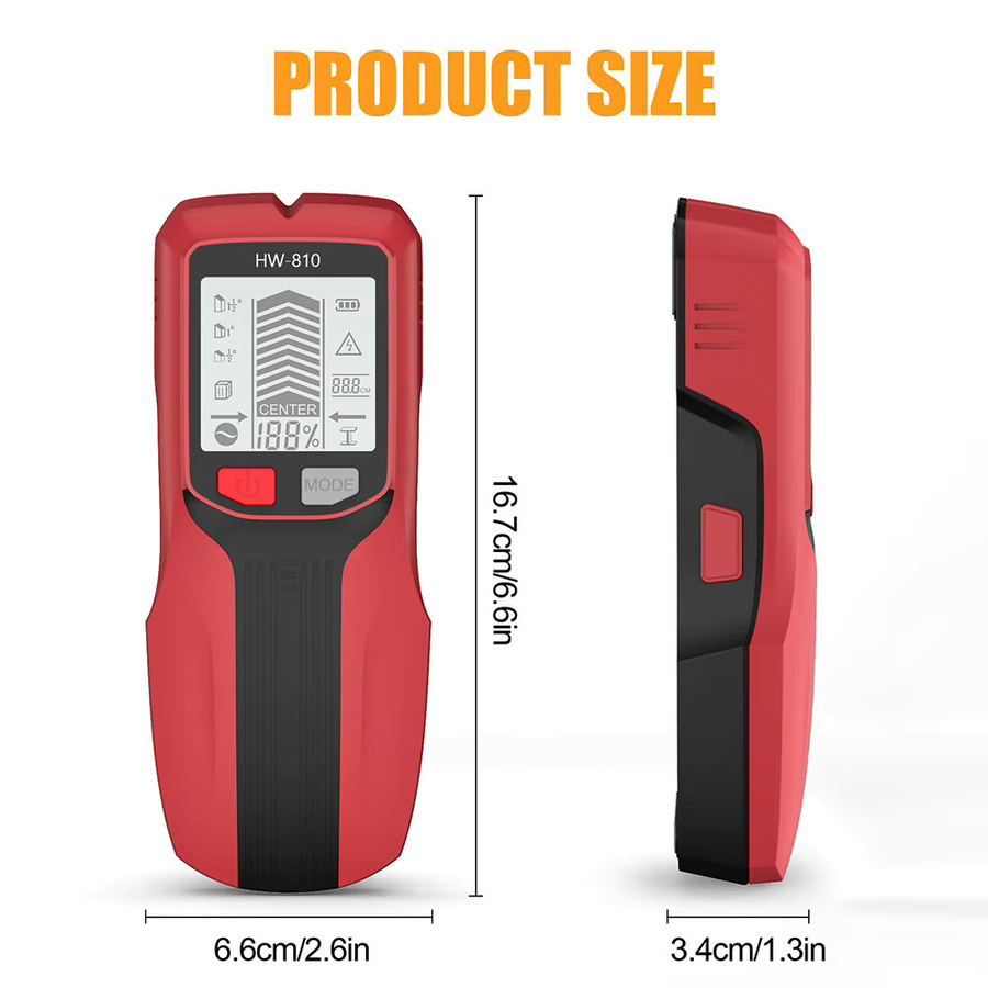 JUANJUAN 6-in-1 Wandscanner mit LCD-Display, elektrischer Stud Finder und hochpräziser Metalldetektor für AC-Leitungen, Kabel und Holz in Gelb und Rot - Bild 4
