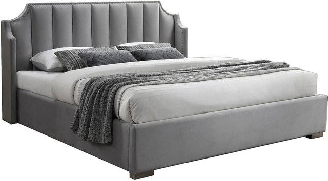 Vente-unique Bett Teomis mit Bettkasten und Lift-up-Funktion in Hellgrau aus Samt, B/T: 140 x 190 cm - Bild 1