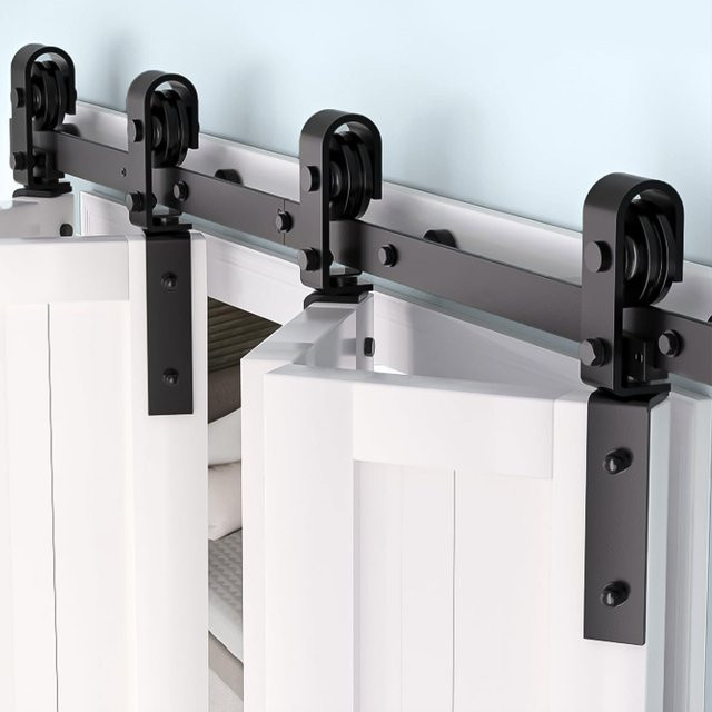 TWISTER.CK Bi-Folding Schiebetürbeschlag-Set in Schwarz mit leisem seitlich montiertem Rollensystem für 2/4 Falttüren für Schrank, Waschküche oder Schlafzimmer - Bild 1