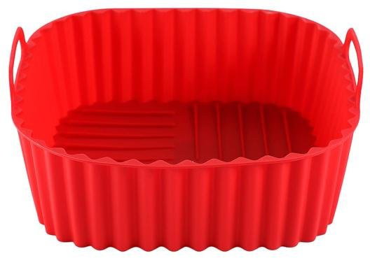 Quadratischer Silikon-Luftfritteusenkorb mit Griffen in Rot für 7-QT-Luftfritteusen, BPA-freies Zubehör als wiederverwendbare Ofenauskleidung und Dampfgarer - Bild 1