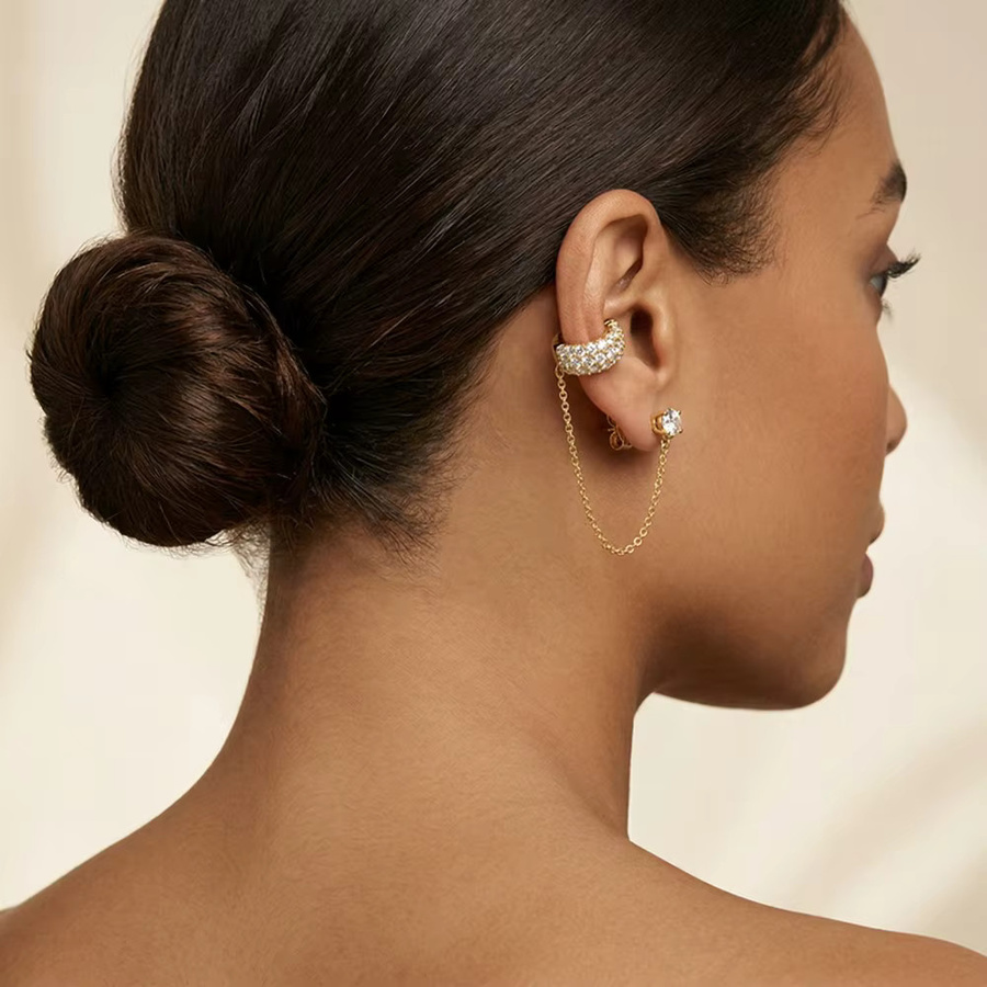 amofa Piercing-Ohrring, Quasten-Ketten-Ohrstecker, Gold, Zirkonia, Damen - Bild 3