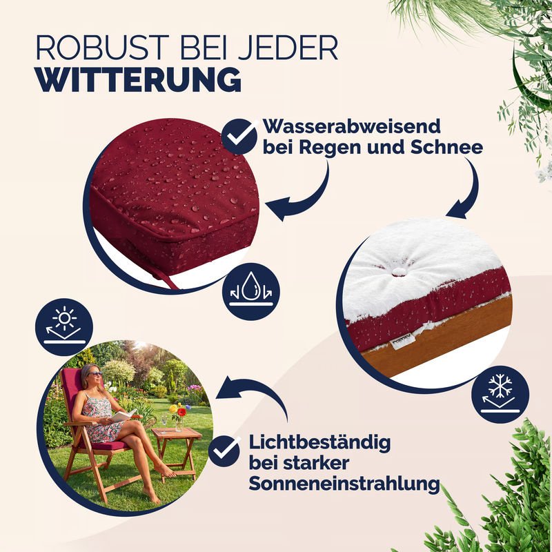 6er-Set Vanamo Stuhlauflagen für Hochlehner in Rot aus wasserabweisendem Detex Polyester mit Bindebändern, B/T/H: 45 x 45 x 45 cm - Bild 3