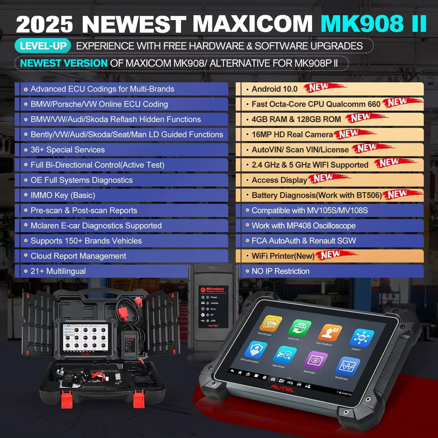 Autel MaxiCOM MK908 II OBD2-Scanner in Schwarz mit ECU-Codierung und bidirektionaler Steuerung - Bild 2
