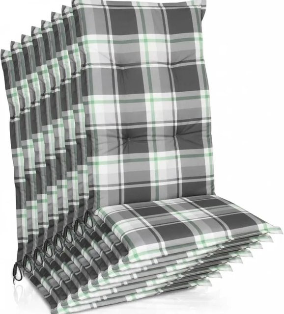 Beautissu 8er Set Hochlehner Auflagen Mintgrün Kariert B: 120 cm, T: 50 cm - Bild 1