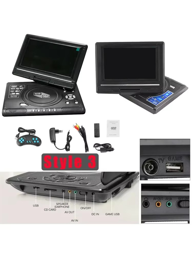 Luxuglow Tragbarer LCD-Bildschirm mit 9,8 Zoll Breitbild und 270 Grad Drehbarkeit in Schwarz für DVD-Player, VCD und MP3 - Bild 5