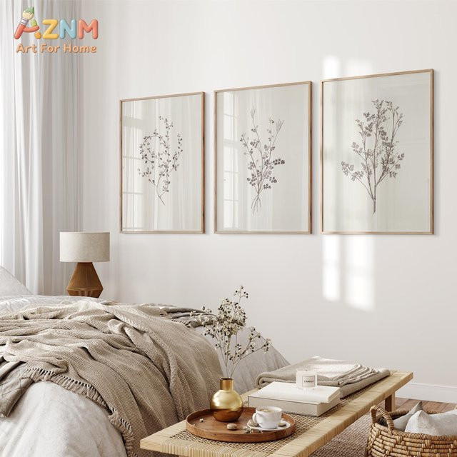 AZNM Leinwanddruck Wildblumen Botanik in Beige, minimalistische florale Wandkunst als Vintage Kräuterskizze - Bild 1