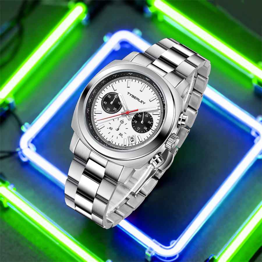 TYBERLEY Armbanduhr Herren, Quarz, Edelstahl, Weiß, Schwarz - Bild 4
