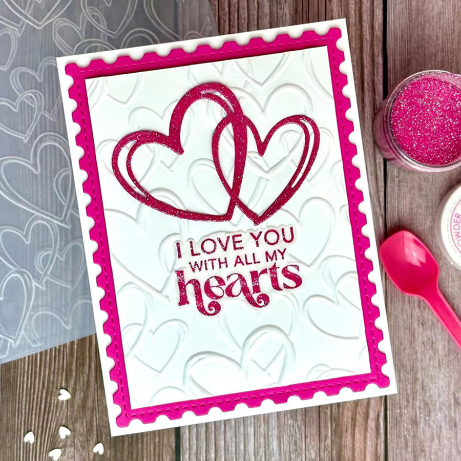 3D Prägeschablone mit Herz Doodle Muster für Scrapbooking und DIY Kartenbasteln - Bild 3