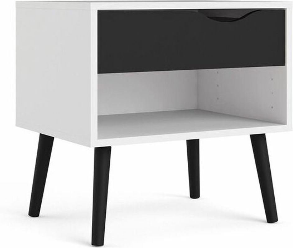 Napoli Nachttisch von EBUY24 mit 1 Schublade und 1 Ablage in Weiß und Matt Schwarz aus Holzwerkstoff im modernen Design - Bild 1