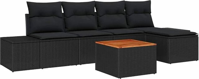 vidaXL Garten-Sofa-Set 6-teilig in Schwarz mit Kissen, L-Form aus Poly-Rattan und Metall für Garten, Terrasse oder Balkon - Bild 1
