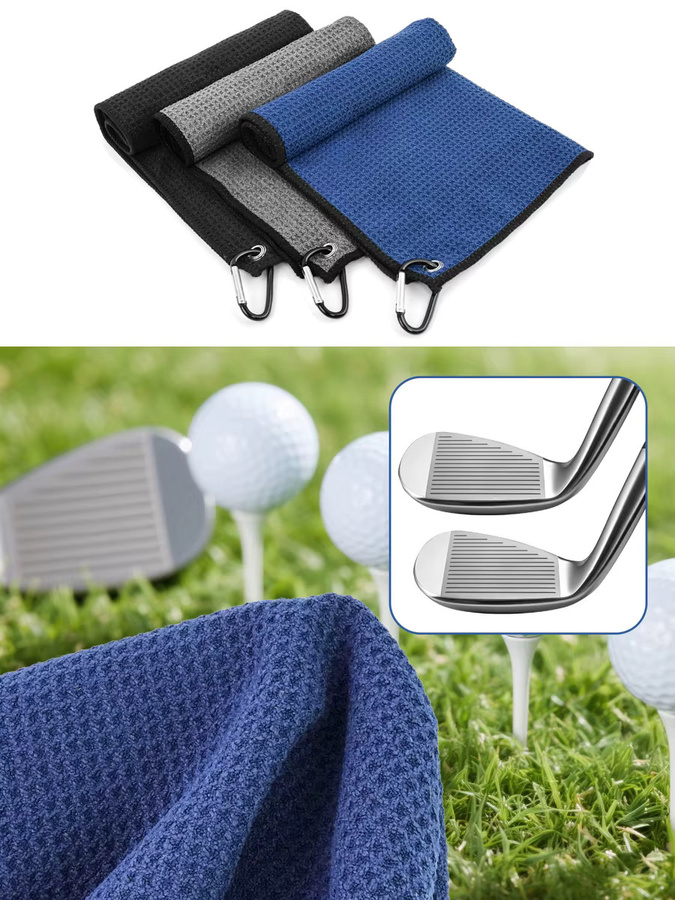 Babbibald Mikrofaser-Golfhandtuch mit Karabinerhaken in Schwarz, Waffel-Reinigungstuch für Golfschläger, Fitness und Sport - Bild 7