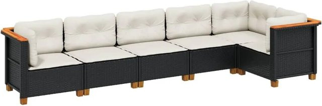 vidaXL 6-tlg Garten-Sofagarnitur in L-Form aus Polyrattan und Akazienholz mit Kissen, Schwarz - Bild 1