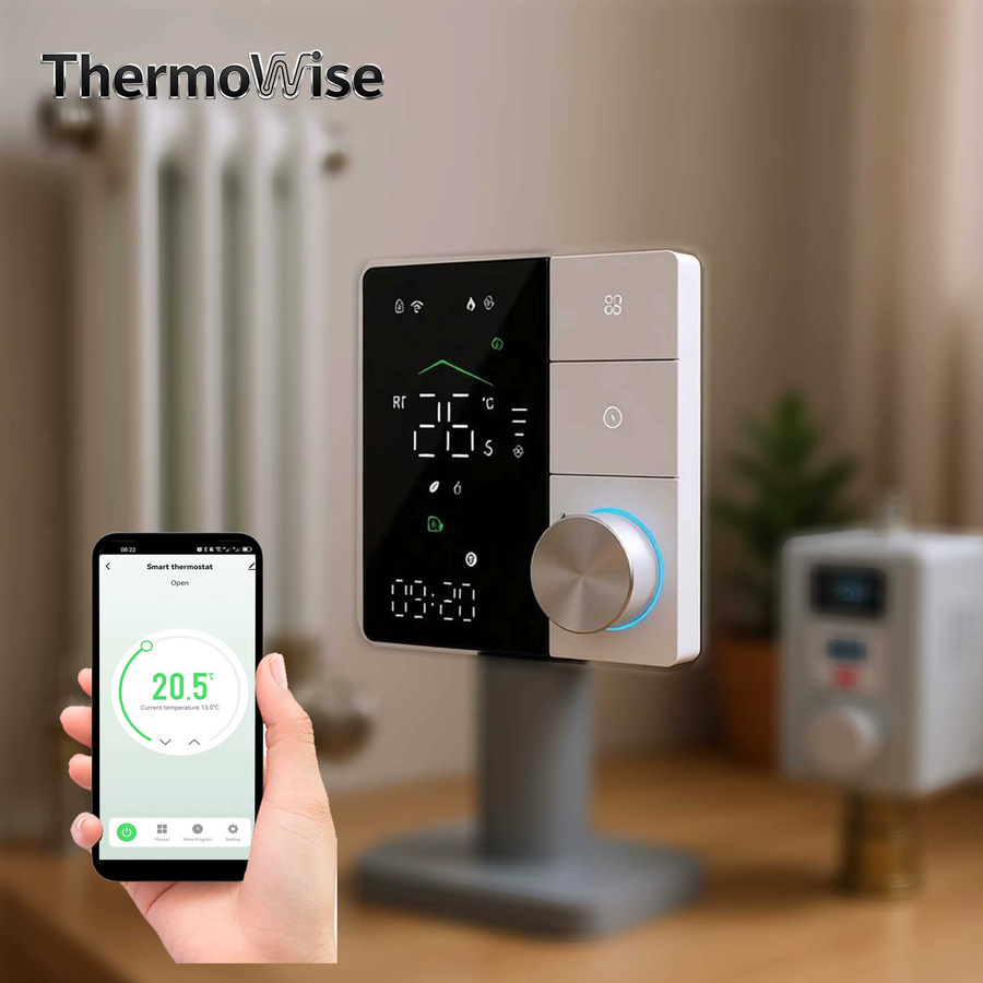 ThermoWise Fußbodenheizung Thermostat mit WIFI, ZIGBEE, RS485 und MATTER Unterstützung für 220V und 24V, erhältlich in Schwarz oder Weiß - Bild 2