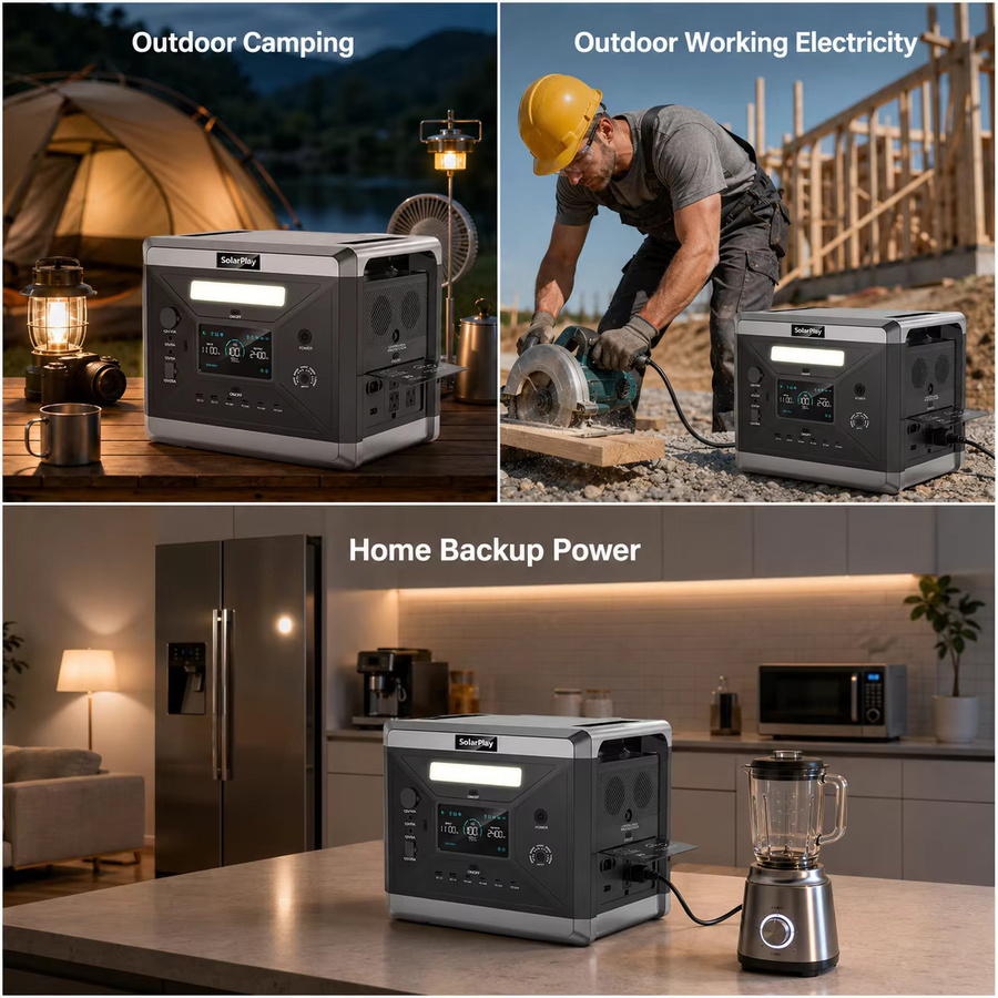 SolarPlay Tragbare Powerstation Q2501 in Grau mit 2160Wh Kapazität und 2400W Spitzenleistung für Camping und Notstromversorgung - Bild 4