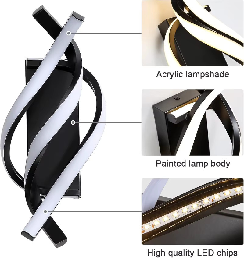 Moderne LED-Wandleuchte mit gebogenem Spiral-Design aus Metall in Weiß für Schlafzimmer, Wohnzimmer und Flur, Warmweiß, B/T/H: 33,0 x 12,0 x 12,0 cm - Bild 2