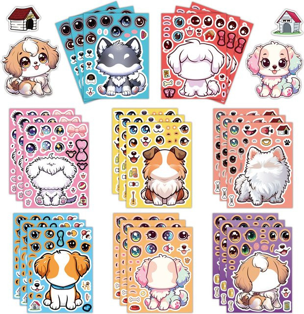 8 Stück wasserdichte Cartoon-Aufkleber mit niedlichen Hunden in Multicolour für Kinder zur Dekoration von Telefon, Tablet und Skateboard - Bild 1
