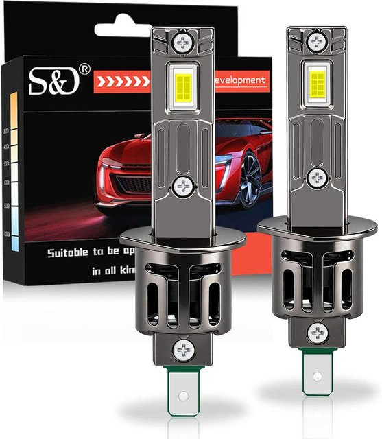 2 Stück H1 Turbo LED Scheinwerferlampen mit 60000LM und 260W, Canbus Mini LED Lampen mit Lüfter und CSP Chips für Auto und Nebelscheinwerfer, 6500K Weiß, Grau - Bild 1