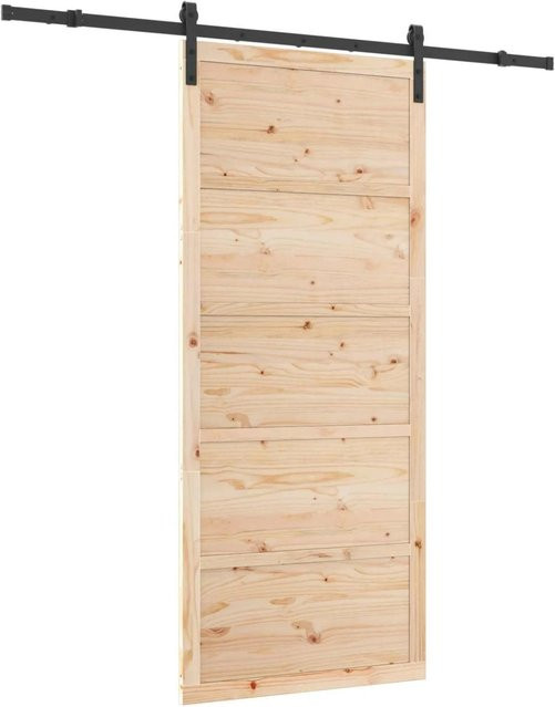 vidaXL Schiebetür aus massivem Kiefernholz in Natur/Braun, B: 80 cm, H: 208 cm - Bild 1