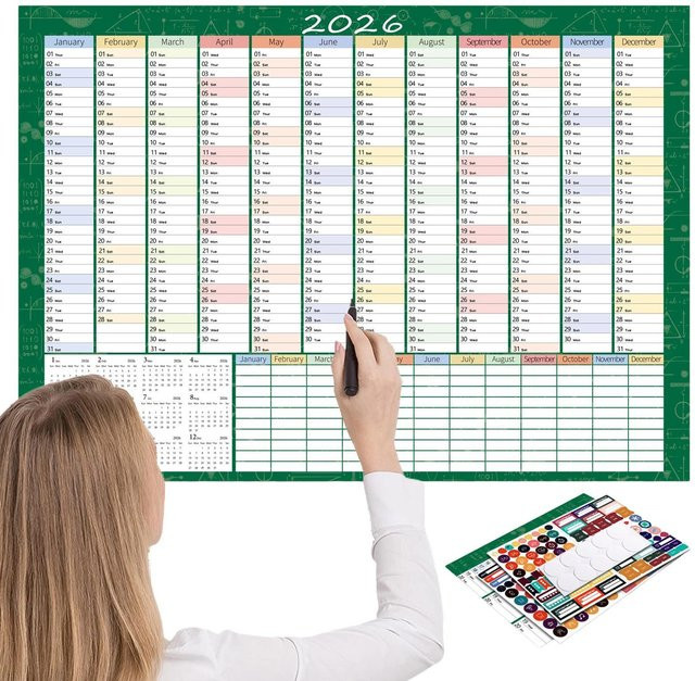 Wandkalender 2026 als laminiertes und reißfestes Poster zum Trocken abwischen mit Markern, Breite: 91,4 cm, Höhe: 61 cm - Bild 1