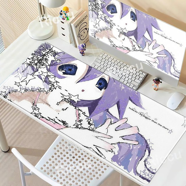 Riccu Mauspad XXL Lila Anime Mädchen Design rutschfeste Schreibtischunterlage für Gaming und Büro - Bild 1