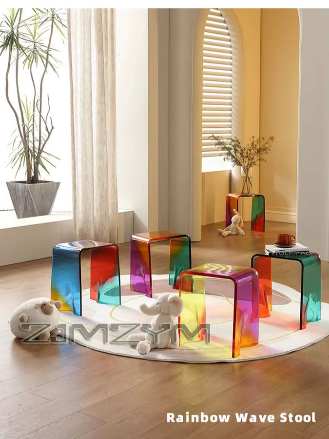 ZJMZYM Transparenter Badezimmer-Waschtischstuhl aus Kunststoff in Mehrfarbig, Moderner Kunststoffhocker für Dusche und Wohnzimmer - Bild 5