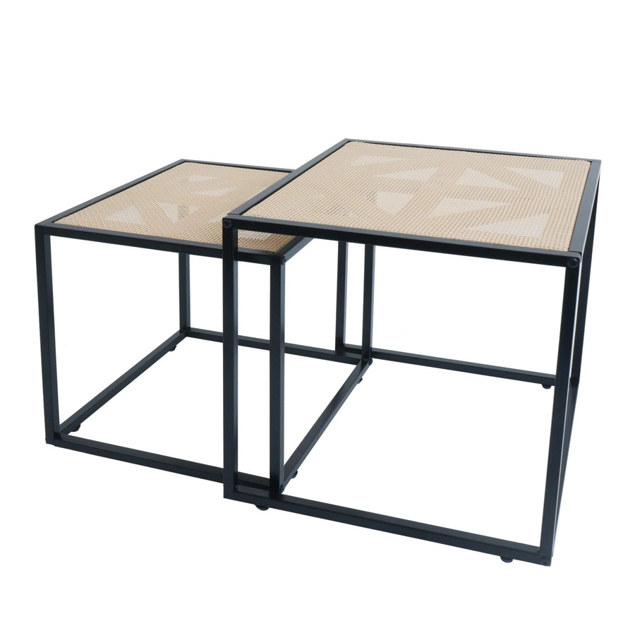2er-Set Beistelltisch MCW N88 in Rattan-Optik mit Flechtmuster, Beige/Braun - Bild 3