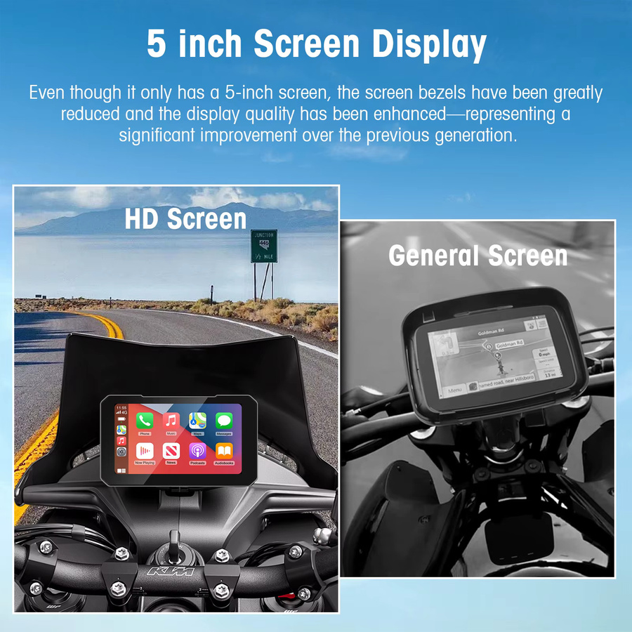 Ezonetronics Motorrad-CarPlay-Bildschirm mit kabellosem CarPlay und Android Auto, 5 Zoll HD-Display, schwarz, IP67 wasserdicht - Bild 2