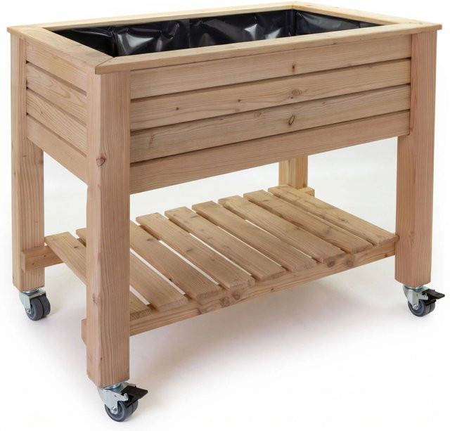 HolzFee Primus Tisch Pflanzkasten aus Lärche mit Rollen, braun, B/T/H: 90 x 58 x 82 cm - Bild 1