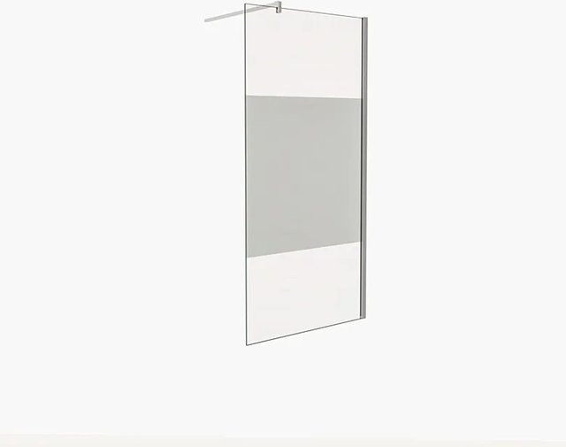 Duschparadies Walk-in Duschwand aus 10mm Nano Glas mit Milchglasstreifen und Stabilisator, B: 110 cm, H: 200 cm, Verchromt - Bild 1