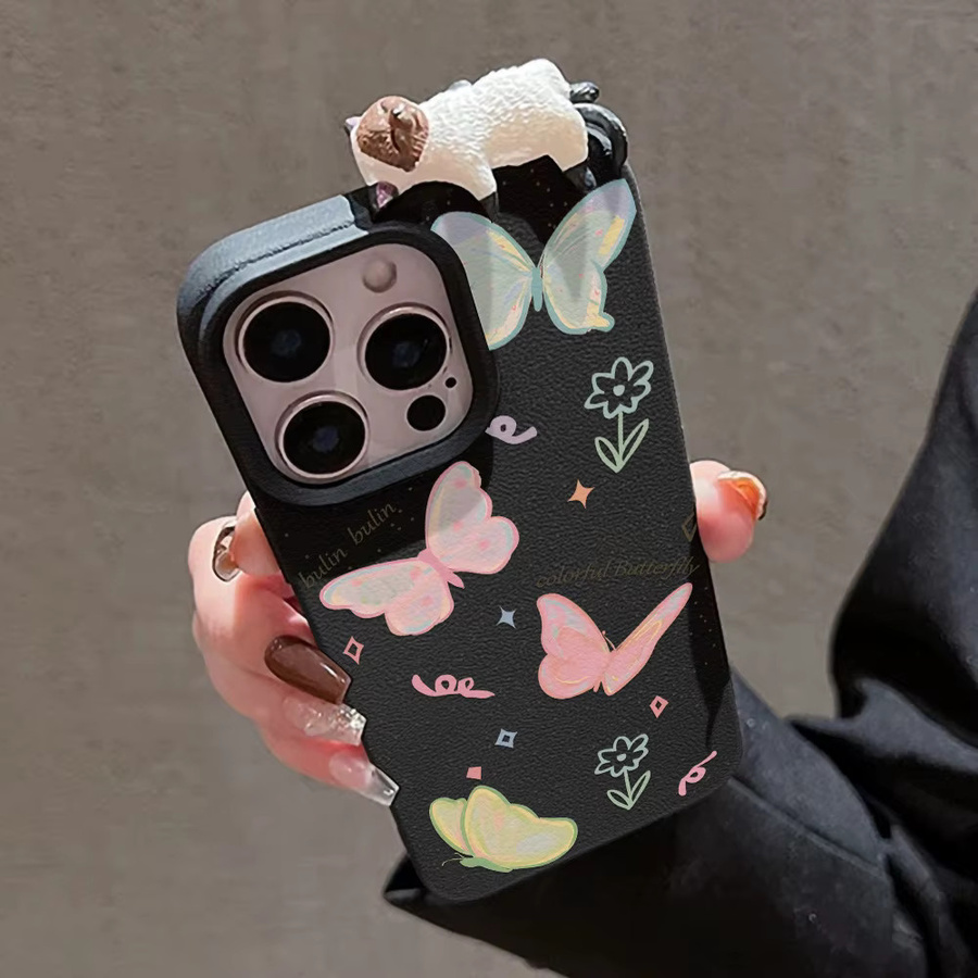Schmetterling iPhone Handyhülle mit 3D-Katzen-Lederdesign für verschiedene iPhone Modelle - Bild 3