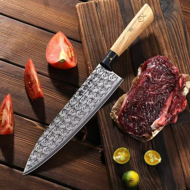 PLYS Profi Kochmesser aus Edelstahl in Silber mit Holzgriff, Länge: 20,3 cm - Bild 1
