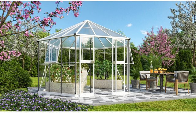 Vitavia Gewächshaus Galaxis 9000 Weiß mit Polycarbonat und Fundamentrahmen 9 m² - Bild 1