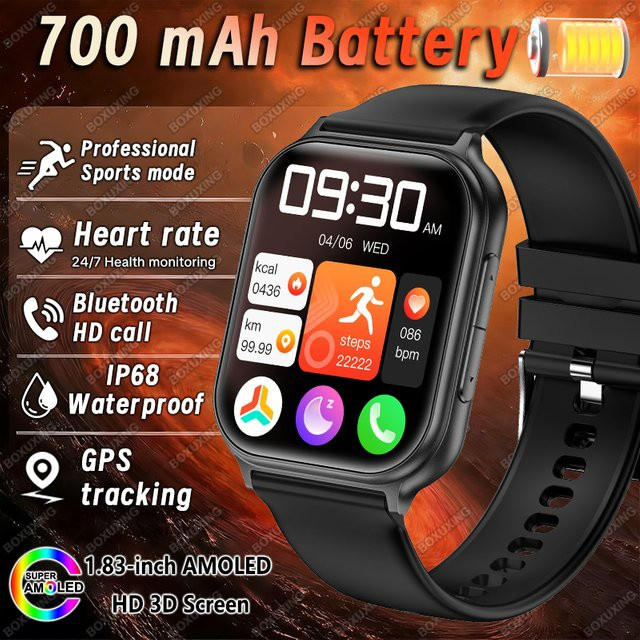 BOXUXING Smartwatch für Damen und Herren mit Bluetooth-Anruf, Herzfrequenzmessung und IP68 Wasserdichtigkeit, Schwarz - Bild 1